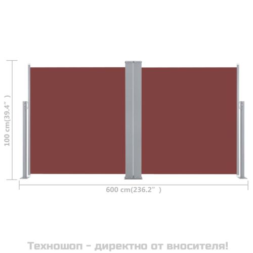 Прибираща се странична тента, кафява, 100x600 см