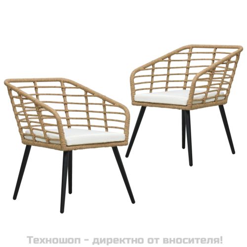 Градински столове с възглавници, 2 бр, полиратан, дъб