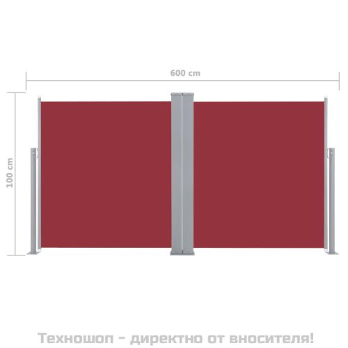 Прибираща се странична тента, червена, 100x600 см