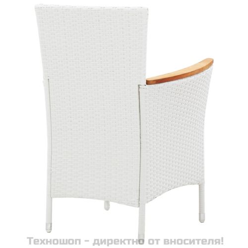 Градински трапезен комплект, 5 части, полиратан, бял