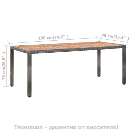 Градински комплект с възглавници, 9 части, полиратан, сив