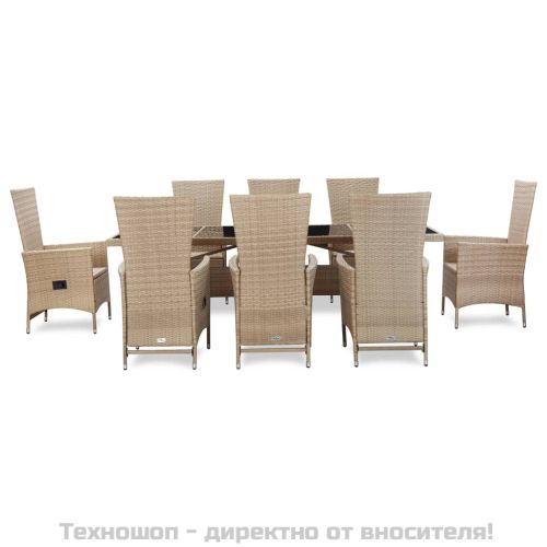 Градински комплект с възглавници, 9 части, бежов полиратан