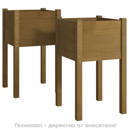 Градински сандъци, 2 бр, меденокафяви, 40x40x70 см, бор масив