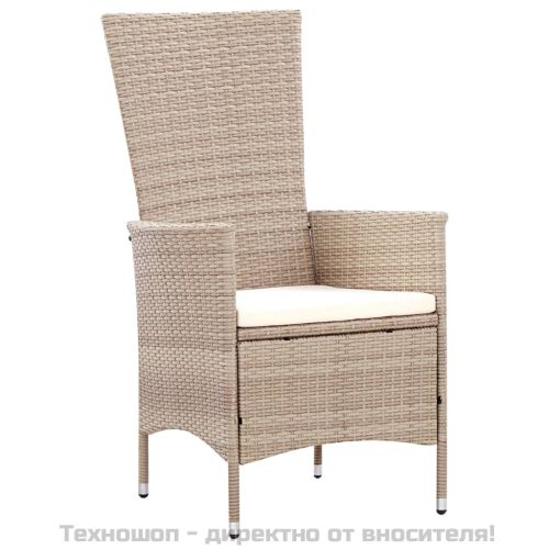 Градински комплект с възглавници, 7 части, бежов полиратан