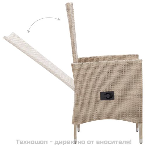 Градински комплект с възглавници, 7 части, бежов полиратан