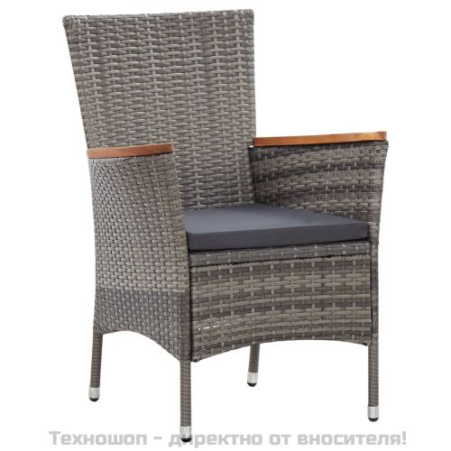 Градински комплект с възглавници, 5 части, полиратан, сив