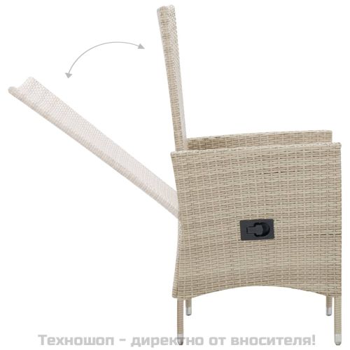 Градински комплект с възглавници, 9 части, бежов полиратан