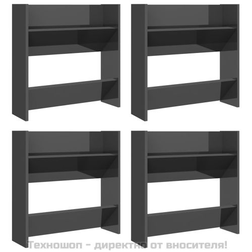 Шкафове за обувки 4 бр сив гланц 60x18x60 см инженерно дърво