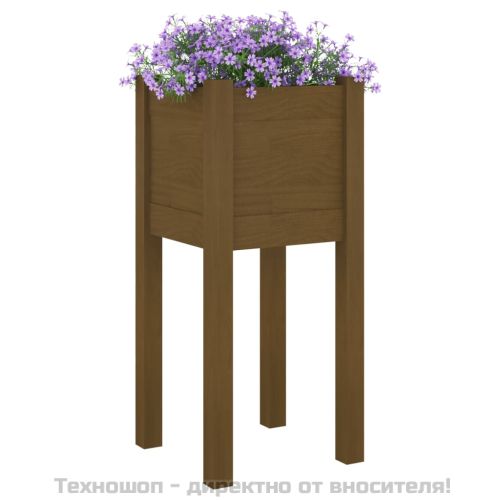 Градински сандък, меденокафяв, 31x31x70 см, борово дърво масив