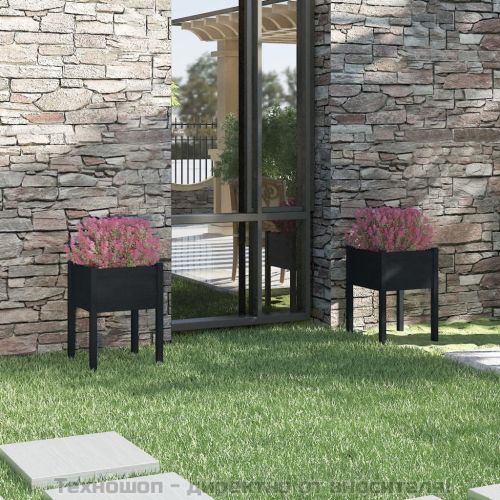 Градински сандъци, 2 бр, черни, 50x50x70 см, бор масив