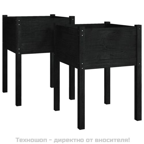 Градински сандъци, 2 бр, черни, 50x50x70 см, бор масив