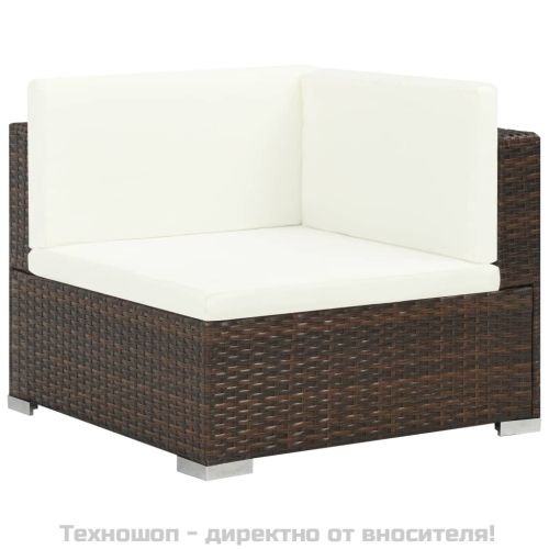 Градински комплект с възглавници, 8 части, кафяв полиратан