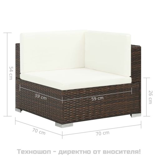 Градински комплект с възглавници, 8 части, кафяв полиратан