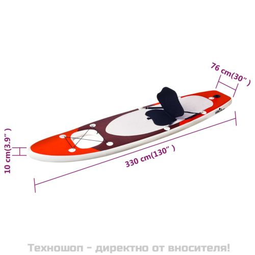 Комплект надуваем стендъп падълборд, червен, 330x76x10 см