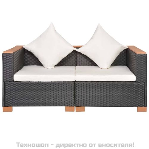 Градински диван, черен полиратан