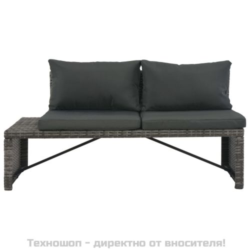 Градински комплект с възглавници, 3 части, полиратан, сив