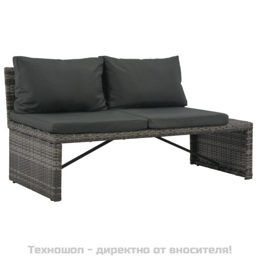 Градински комплект с възглавници, 3 части, полиратан, сив