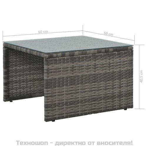 Градински комплект с възглавници, 3 части, полиратан, сив