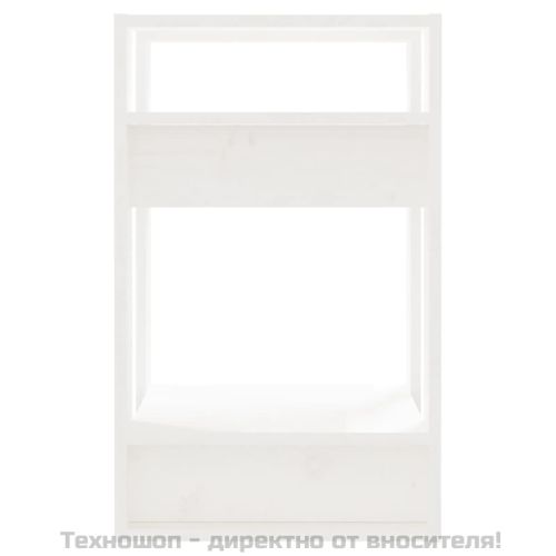 Библиотека/разделител за стая, бяла, 41x35x57 см, бор масив