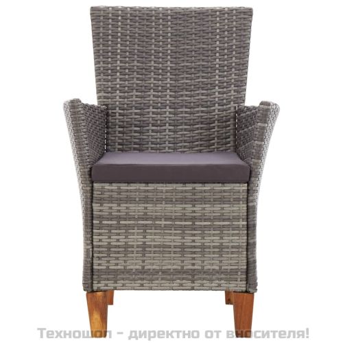 Трапезен комплект от 5 части, полиратан и акациево дърво, сив