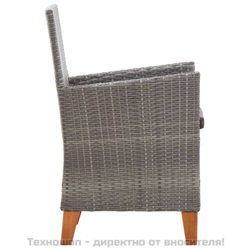 Трапезен комплект от 5 части, полиратан и акациево дърво, сив