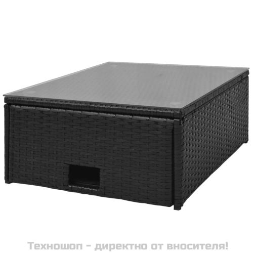 Градински комплект с възглавници, 4 части, черен полиратан