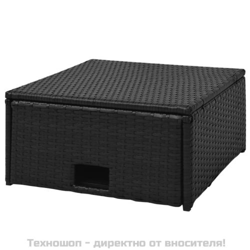 Градински комплект с възглавници, 4 части, черен полиратан