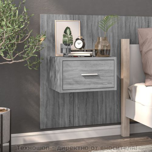 Нощно шкафче за стенен монтаж, сив сонома