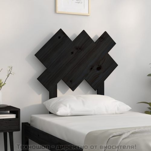 Горна табла за легло, черна, 72,5x3x81 см, бор масив