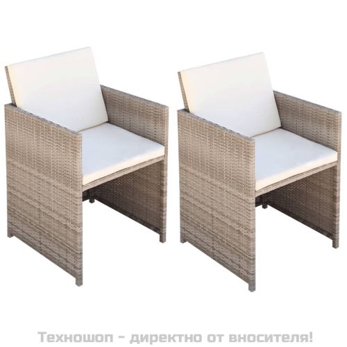 Градински столове с възглавници, 2 бр, полиратан, бежови