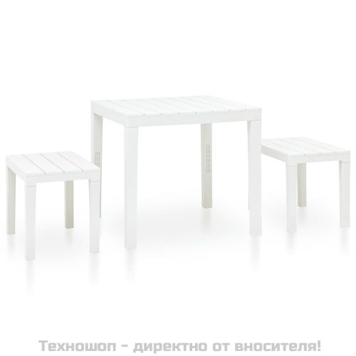 Градинска маса с 2 пейки, пластмаса, бяла