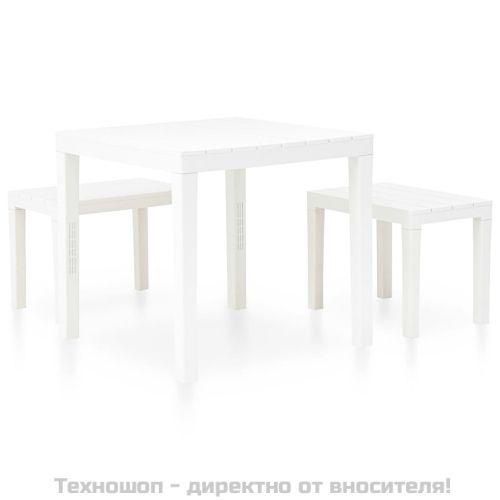 Градинска маса с 2 пейки, пластмаса, бяла