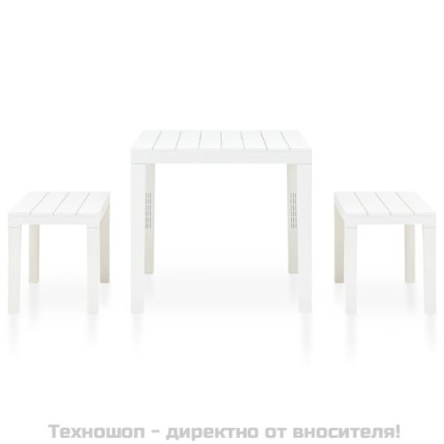 Градинска маса с 2 пейки, пластмаса, бяла