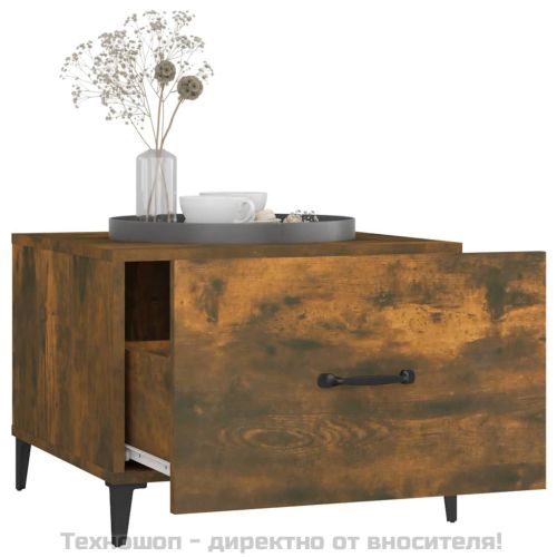 Кафе маси с метални крака 2 бр опушен дъб 50x50x40 см