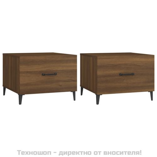 Кафе маси с метални крака 2 бр кафяв дъб 50x50x40 см