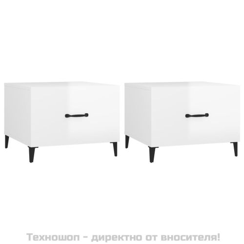 Маса за кафе с метални крака 2 бр Бял гланц 50x50x40 см