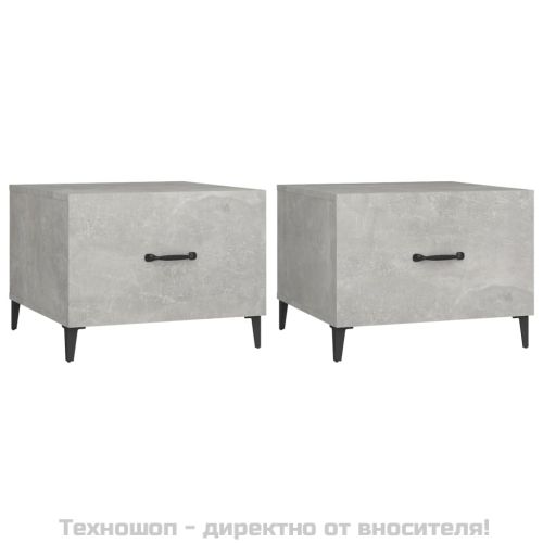 Маса за кафе с метални крака 2 бр Бетонно сиво 50x50x40 см