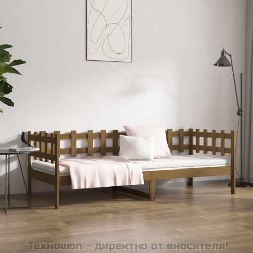Дневно легло, меденокафяво, борово дърво масив, 90x200 см
