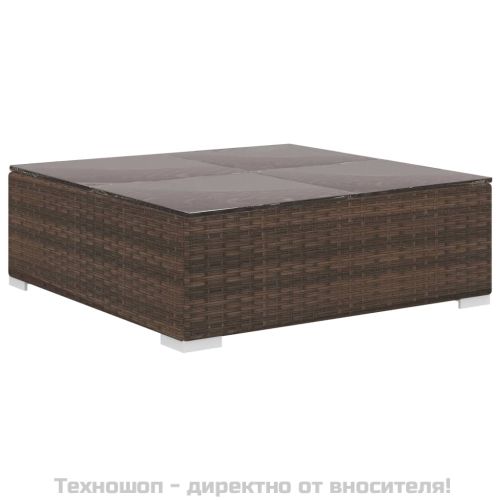 Градински комплект с възглавници, 12 части, кафяв полиратан