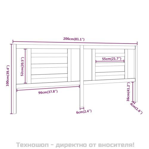 Горна табла за легло, 206x4x100 см, бор масив