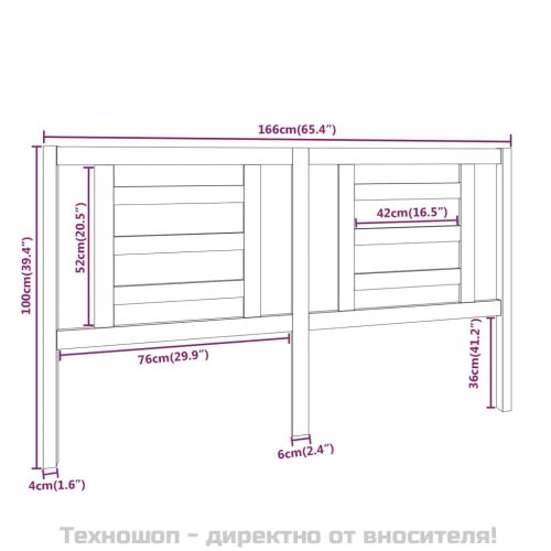 Горна табла за легло, 166x4x100 см, бор масив