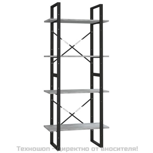 Библиотека на 4 нива, сив сонома, 60x30x140 см, инженерно дърво