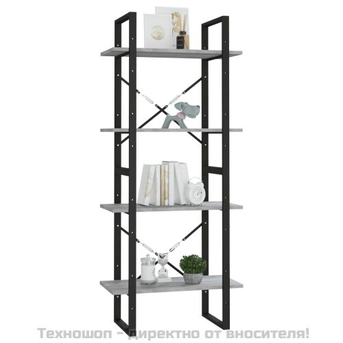 Библиотека на 4 нива, сив сонома, 60x30x140 см, инженерно дърво