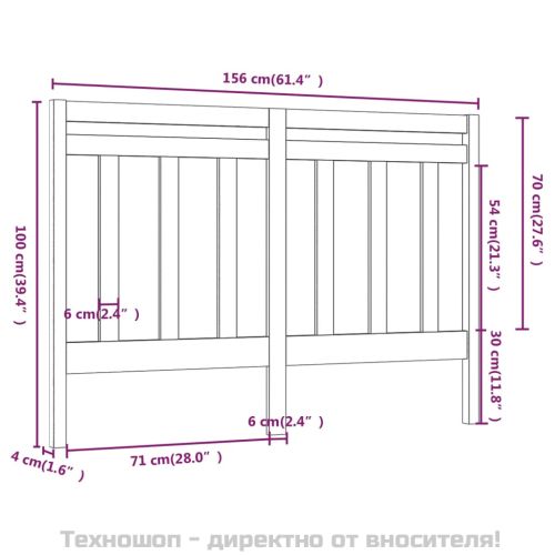 Горна табла за легло, сива, 156x4x100 см, бор масив