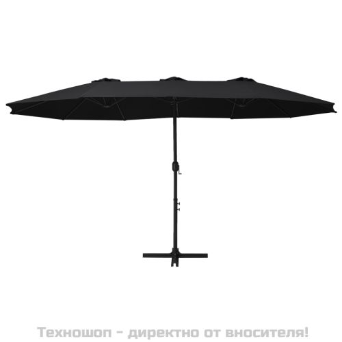 Градински чадър с алуминиев прът, 460x270 см, черен