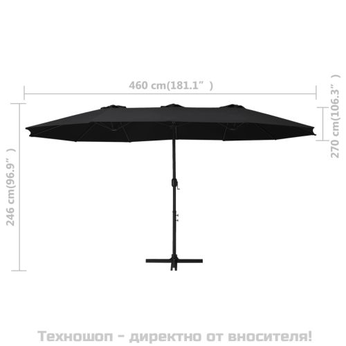 Градински чадър с алуминиев прът, 460x270 см, черен