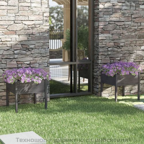 Градински сандъци, 2 бр, сиви, 70x70x70 см, бор масив