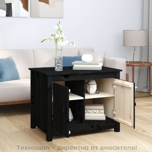 Кафе маса, черна, 71x49x55 см, борово дърво масив