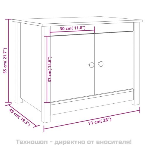 Кафе маса, черна, 71x49x55 см, борово дърво масив