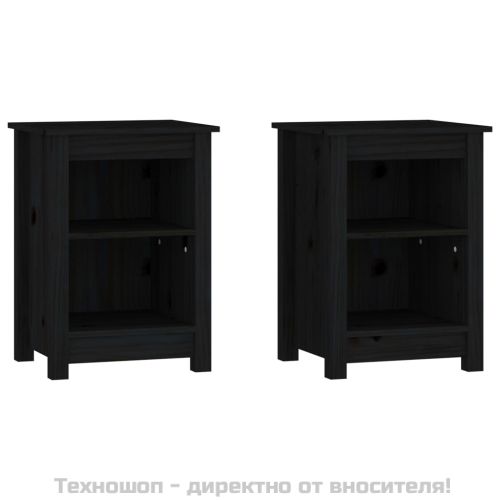Нощни шкафчета, 2 бр, черни, 40x35x55 см, борово дърво масив